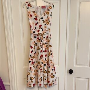 Kate Spade  Floral Tiered V-Neck Summer Dress - White with Red, Mustard & Green